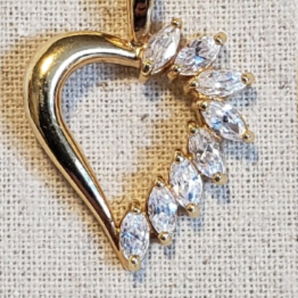 Open Heart Necklace Vintage Gold Tone Clear Marquis Rhinestones 24 Inch Gold Ton - Picture 2 of 5